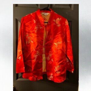 Richness fashion red chinese dragon silk jacket womens size S